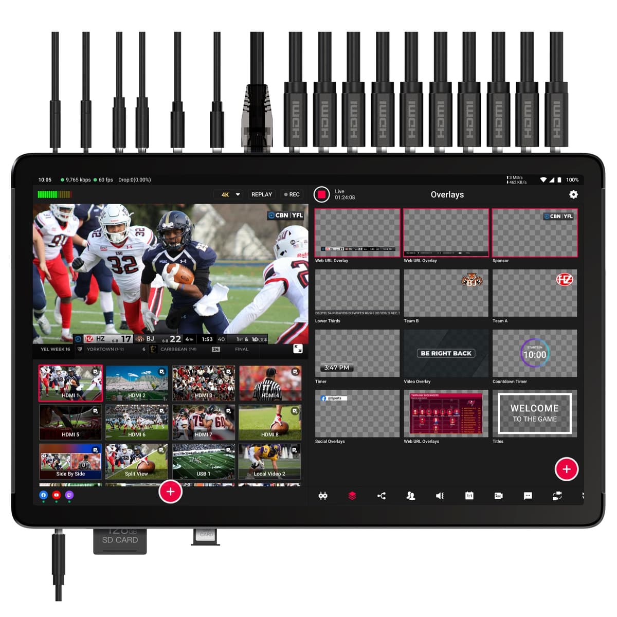 YOLOLIV YoloBox Extreme, equipo de transmisión en vivo todo en uno 4K NDI con 8 entradas HDMI, 2 salidas HDMI, grabación ISO, para Facebook, YouTube, RTMP, SRT