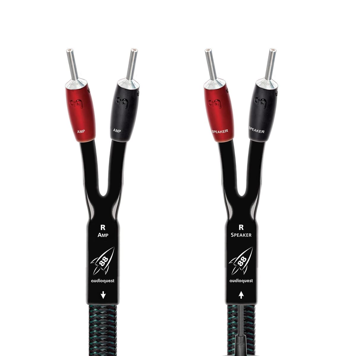 AudioQuest Rocket 88 ROCK8810SBS Cable de Parlantes 9.8' Single Bi-Wire con Conectores SureGrip 500 - Par - 2x Banana Macho a 4x Banana Macho - Plata