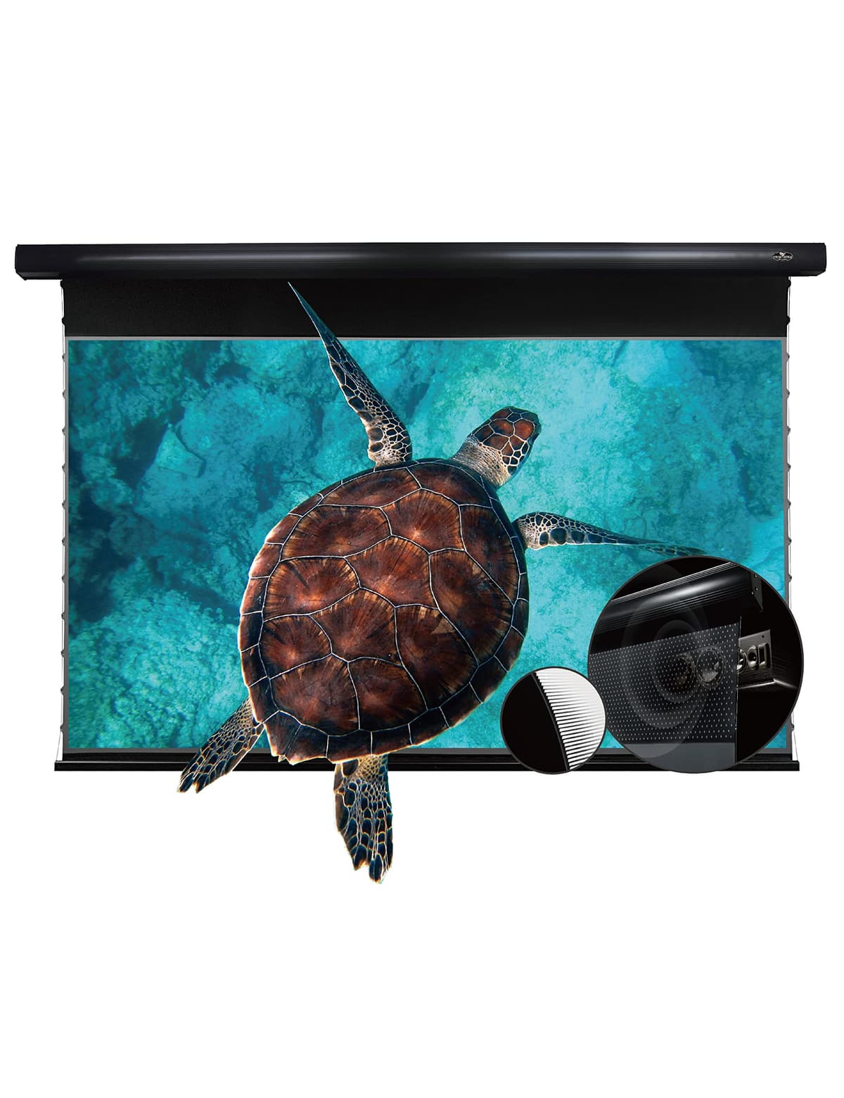 VIVID STORM SINCE 2004 VBMSLUST92HP Pantalla de proyección ALR UST motorizada con tensión, acústicamente transparente perforada, Slimline eléctrica abatible, compatible con proyector láser UST, línea VIVIDSTORM Projection Screens