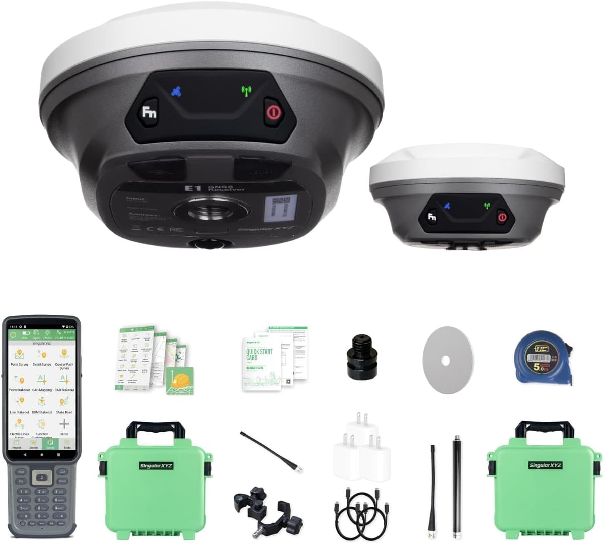 SingularXYZ E1 Lite-1+1 GNSS RTK con IMU Rover y Base, Colector GPS RTK con Software, Precisión 1 cm, 1408 Canales, Inclinación 60°, UHF 5 km, Equipo de Topografía