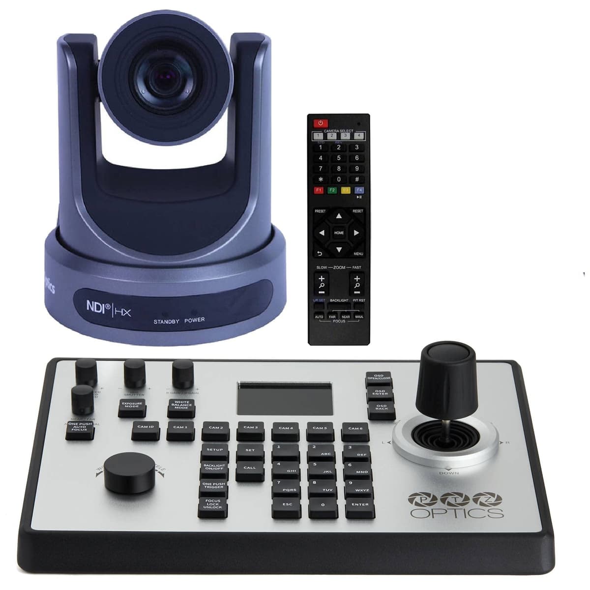 PTZOptics 30X-NDI Cámara PTZ de transmisión y conferencias 1080p, color gris + Controlador Joystick PTJOY G4