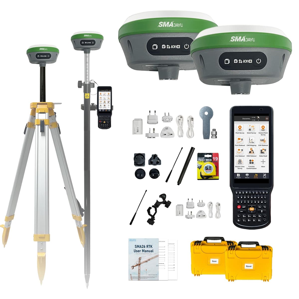 SMAJAYU SMA26 Receptor GNSS IMU RTK GPS Rover/Base Certificado NOAA, Colector de Mano con Software de Topografía, Alcance Máx. 10 km y Precisión 0.5 cm, Almacenamiento 32GB (Sin Trípode ni Poste)