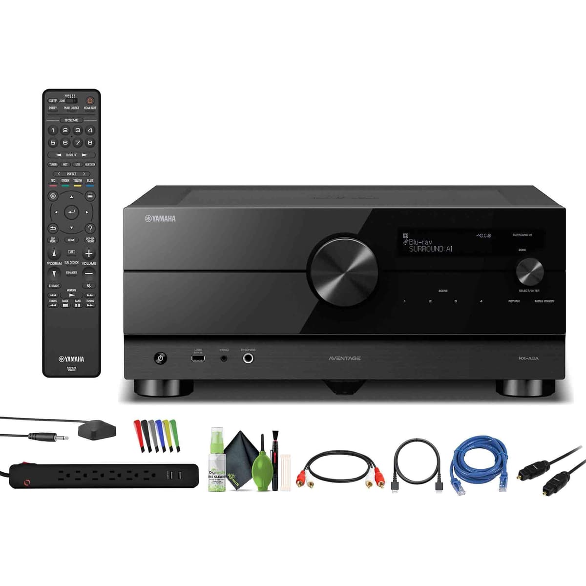 Yamaha AVENTAGE RX-A6A Receptor AV 9.2 Canales con MusicCast, Wi-Fi y Bluetooth, Sonido Envolvente, Streaming en Red, Home Theater, Bundle con Accesorios RX-A6ABL