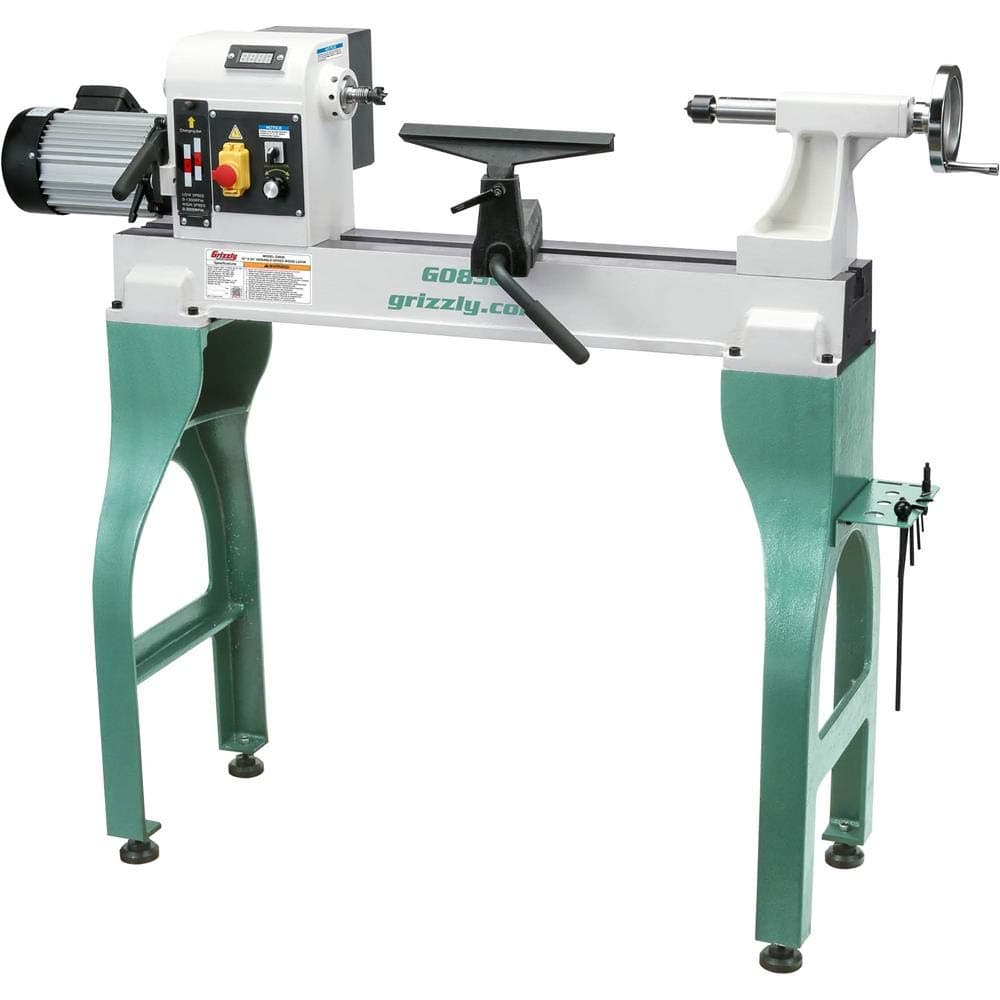 Grizzly Industrial G0838 Torno para Madera 16" x 24" Velocidad Variable, Potente, Preciso, Profesional