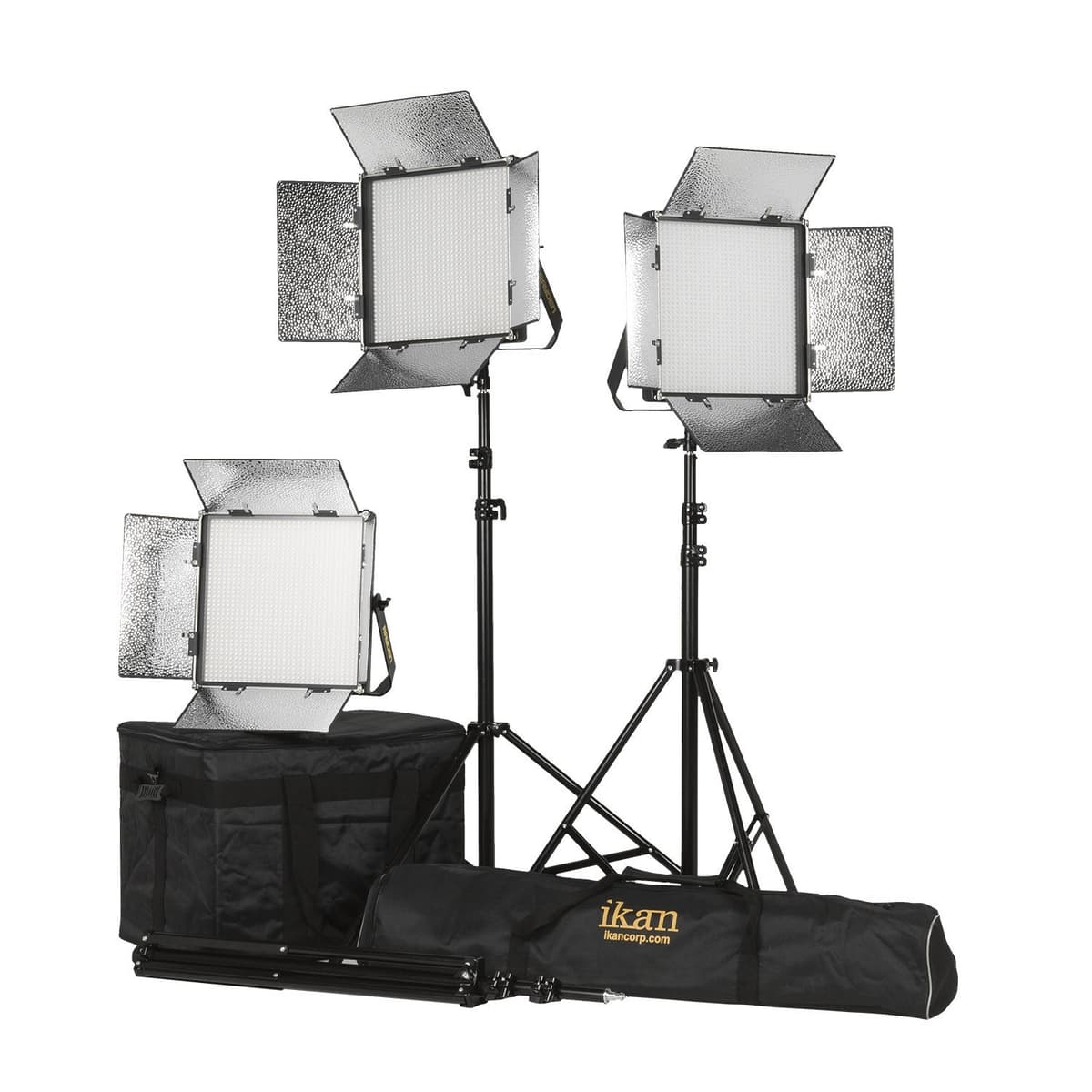 Ikan Rayden RB10-3PT-KIT Kit de Iluminación LED Bi-Color 1x1 3200K-5600K para Estudio y Campo, con Banderas, Trípodes y Estuche - Negro