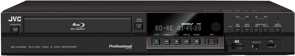 JVC SR-HD2500US Grabador Blu-ray y HDD con HD-SDI, HDMI, USB, profesional, duplicación y edición en disco
