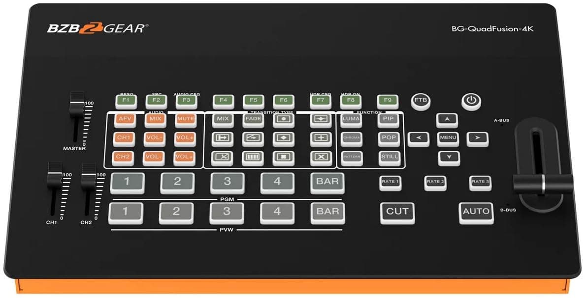 BZBGEAR BG-QuadFusion-4K Conmutador/Mixer 4 Canales 4K UHD para Transmisión en Vivo HDMI/DP con PIP y Capturadora USB 3.0