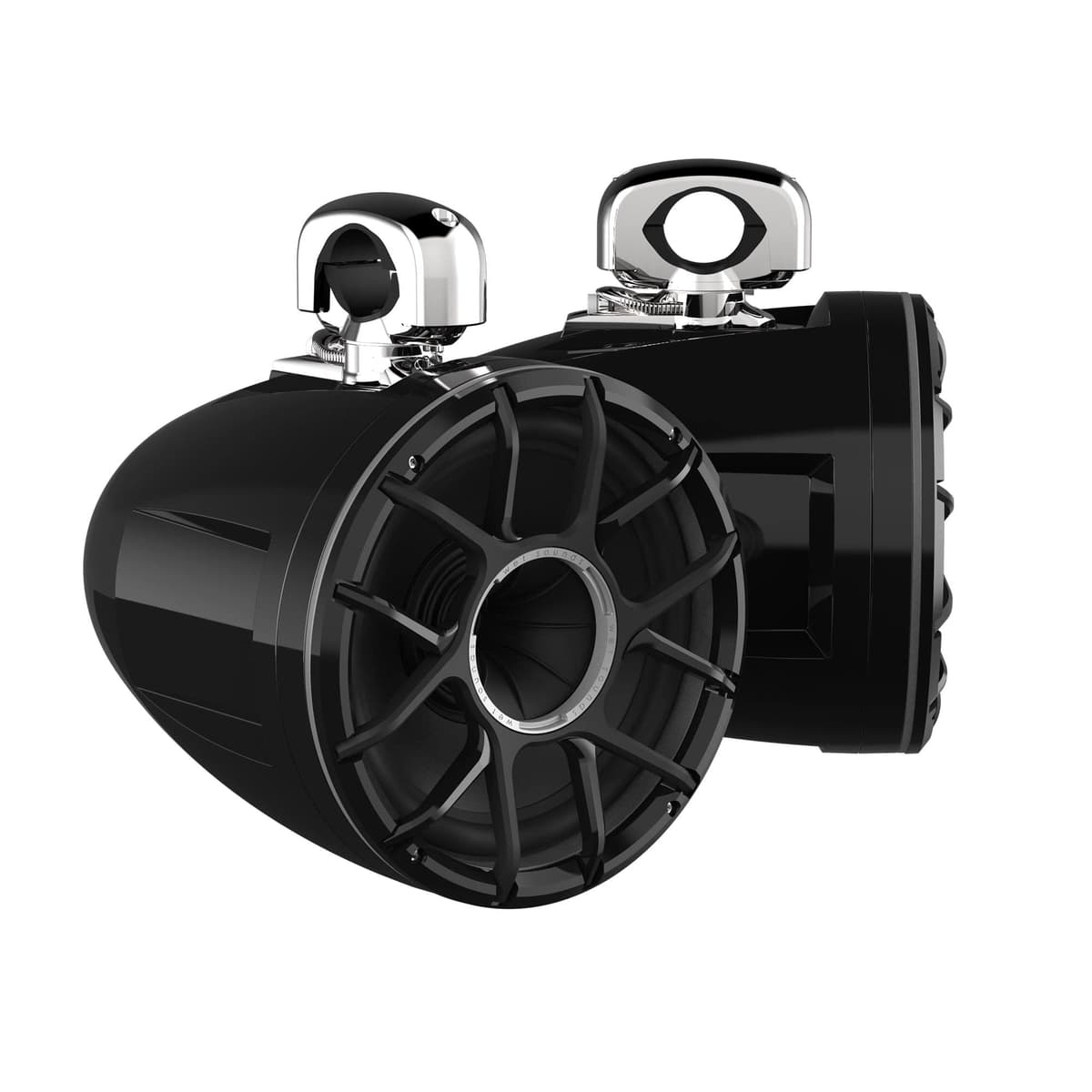 CreativeAudio REV 12 HD Parlantes Torre 12" Horn Loaded Compression Driver con rejillas XZ y abrazaderas giratorias de acero inoxidable, 400W RMS, negro, par REV12 HD B XZ-SC