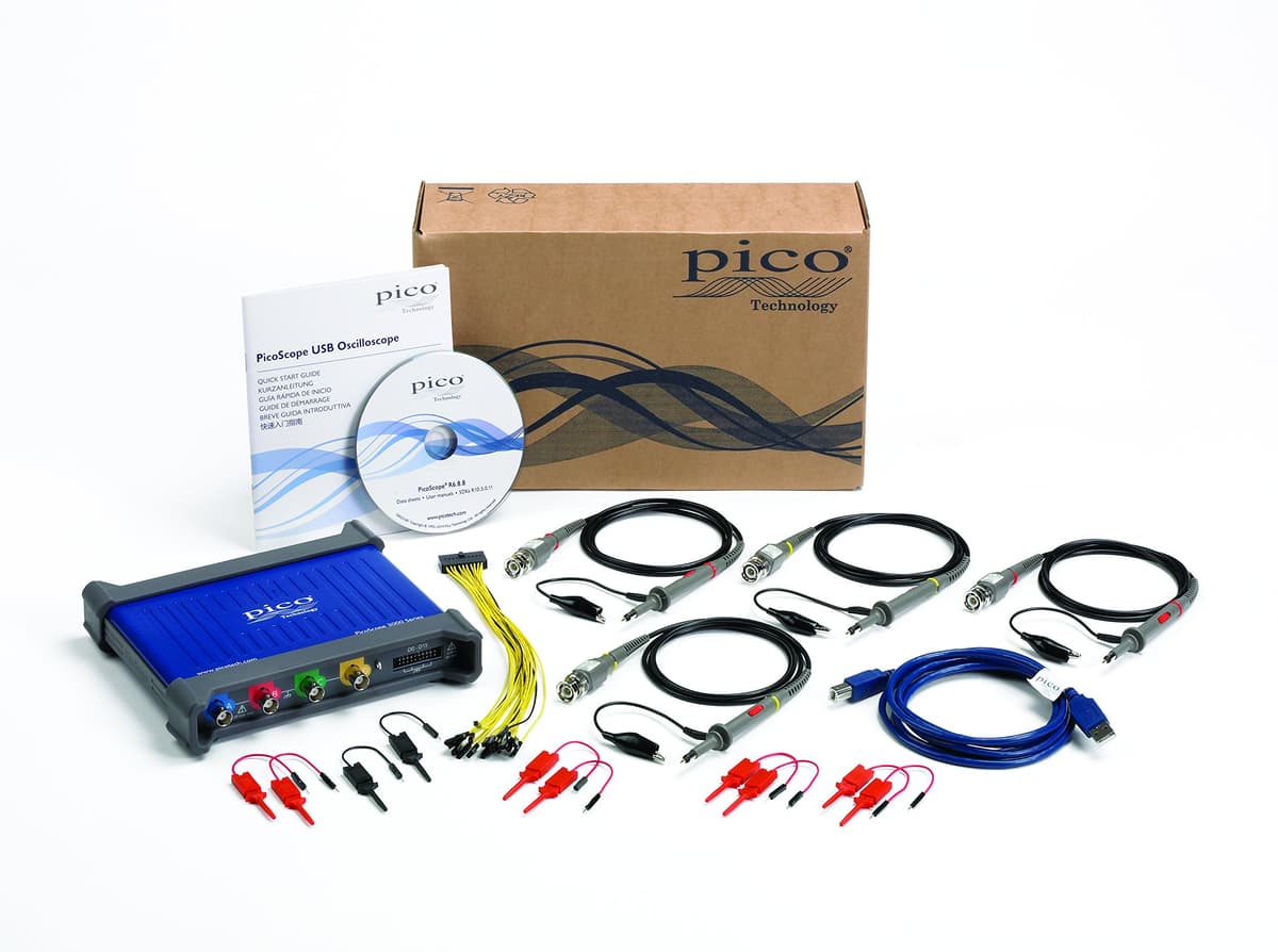 Pico Technology PicoScope 3406D MSO Osciloscopio de Señal Mixta 4+16 Canales Digitales, 200 MHz, Memoria 512 MS, Generador de Formas de Onda, Kit de Banco USB para PC con Probes, Software PS7
