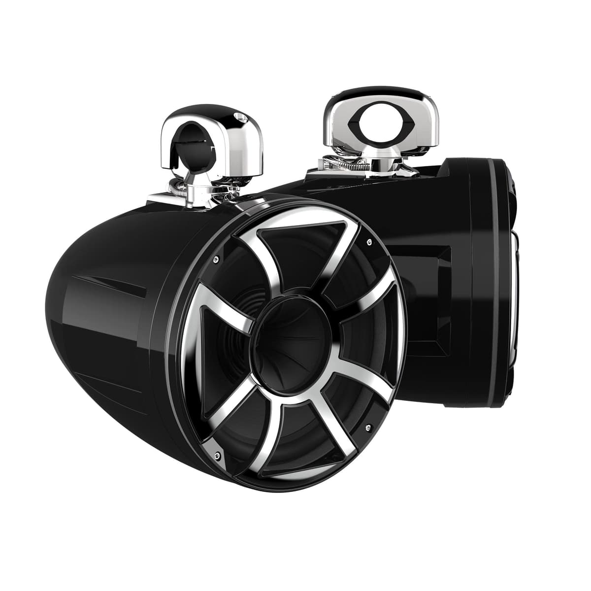 CreativeAudio REV 12 HD parlantes torre 12" con driver de compresión tipo corneta, 400W RMS, rejillas XS, abrazaderas giratorias de acero inoxidable, color negro, par REV12 HD B XS-SC