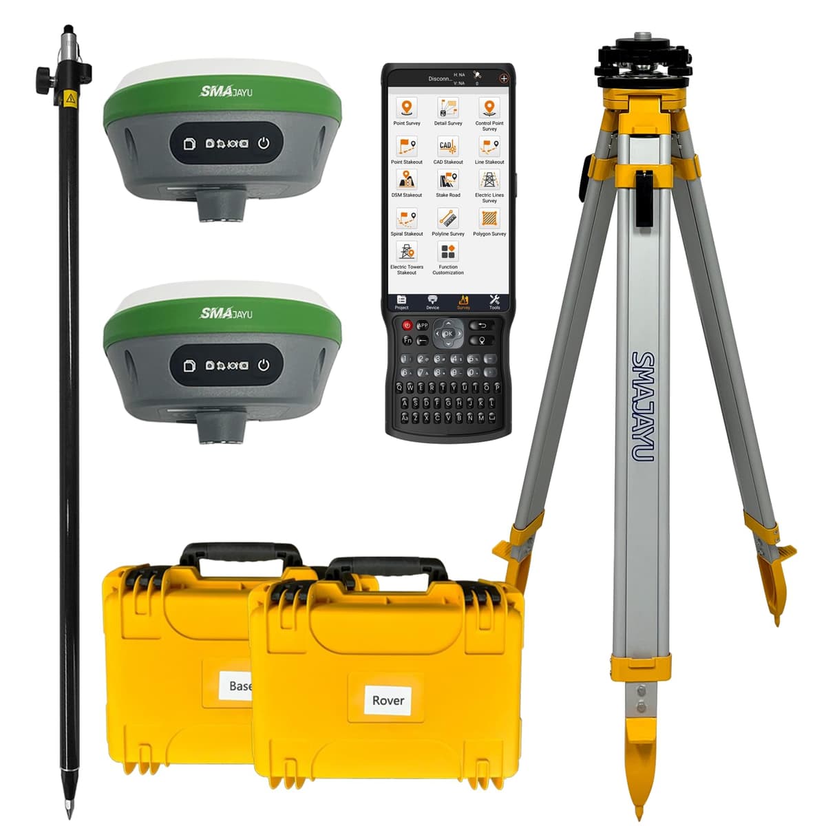 SMAJAYU SMA26 PRO IMU RTK GPS Topografía 1 cm de precisión, kilómetros de alcance entre rover y base, medición con inclinación 0-30°, certificado NOAA (incluye trípode, jalón y tribrach)
