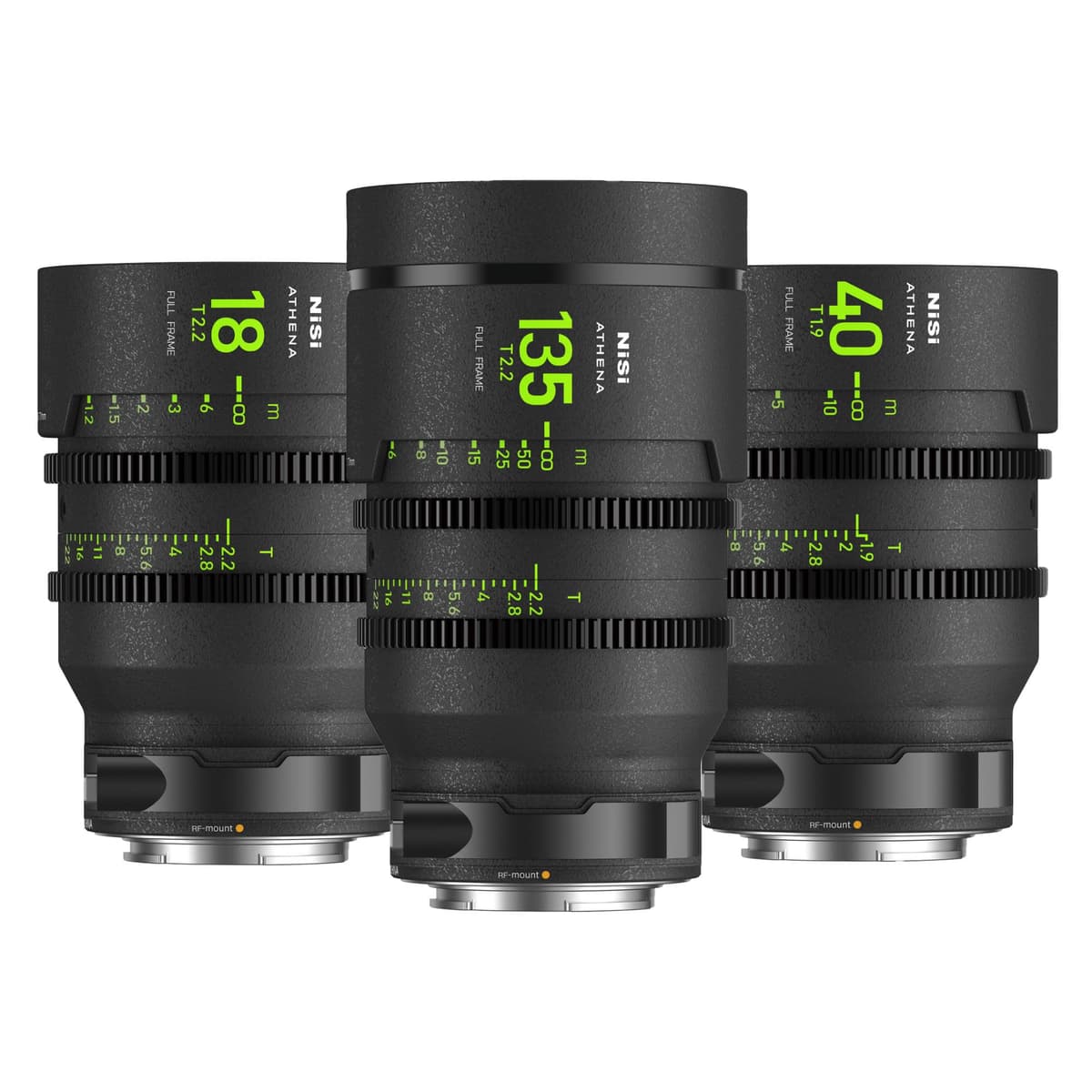 NiSi Athena Cinema Prime Add-On Kit RF Mount - Set de 3 Lentes (18mm, 40mm, 135mm) con Estuche Rígido de 9 Compartimentos - Pack de Expansión para Kit Original de 5 Lentes, Aberración Cromática Ultra Baja y Máximo Micro-Contraste Athena-RF-Add