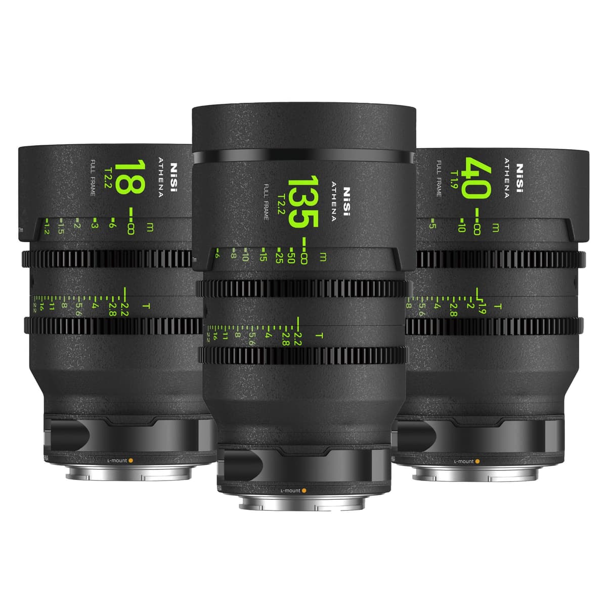 NiSi Athena Cinema Prime Add-On Kit L Mount - Set de 3 Lentes (18mm, 40mm, 135mm) con Estuche Rígido de 9 Compartimentos - Pack de Expansión para Kit Original de 5 Lentes, Aberración Cromática Ultra Baja y Máximo Microcontraste Athena-L-Add