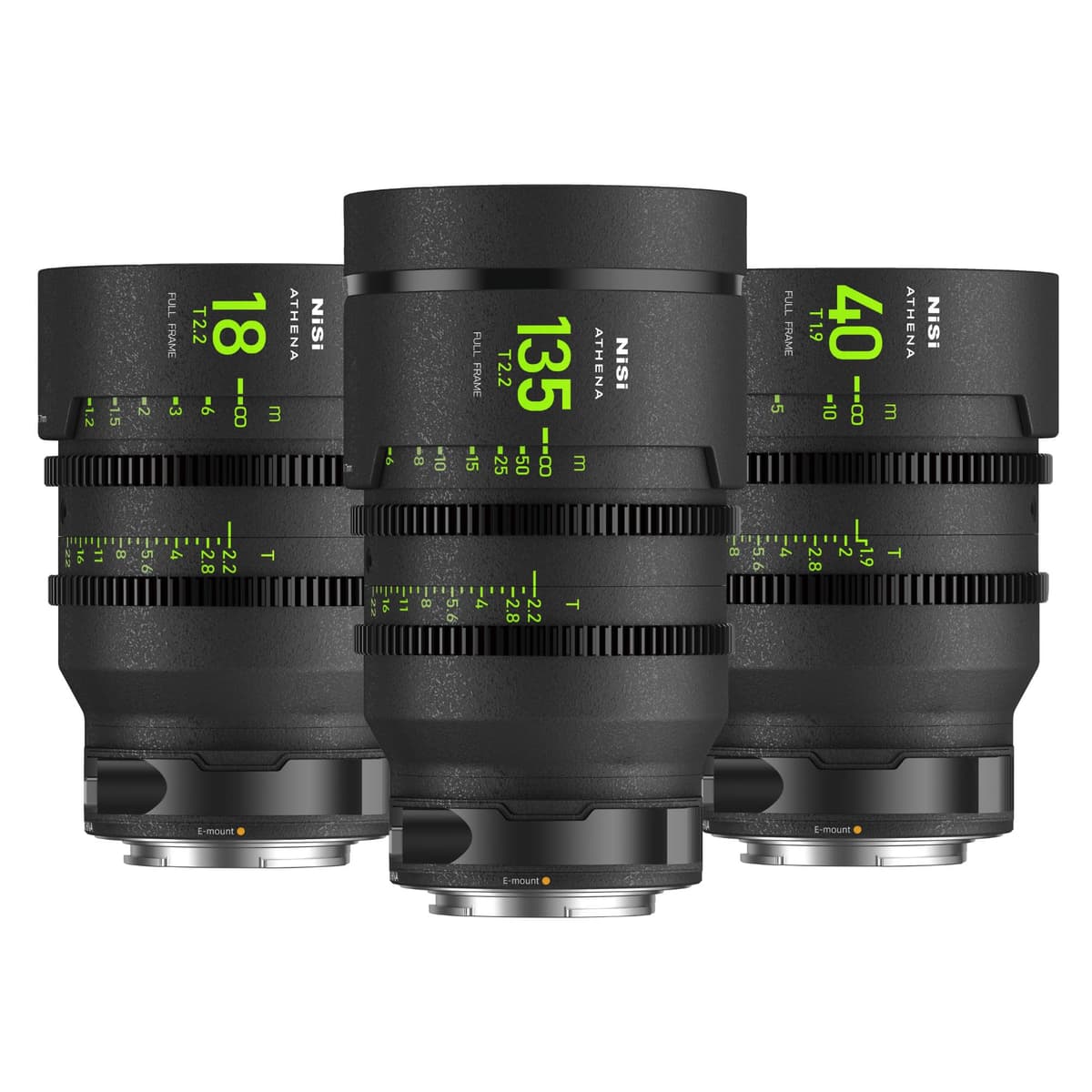 NiSi Athena Cinema Prime Add-On Kit L Mount - Set de 3 Lentes (18mm, 40mm, 135mm) con Estuche Rígido de 9 Ranuras - Pack de Expansión para Kit Original de 5 Lentes, Aberración Cromática Ultra Baja y Máximo Micro-Contraste Athena-E-Add