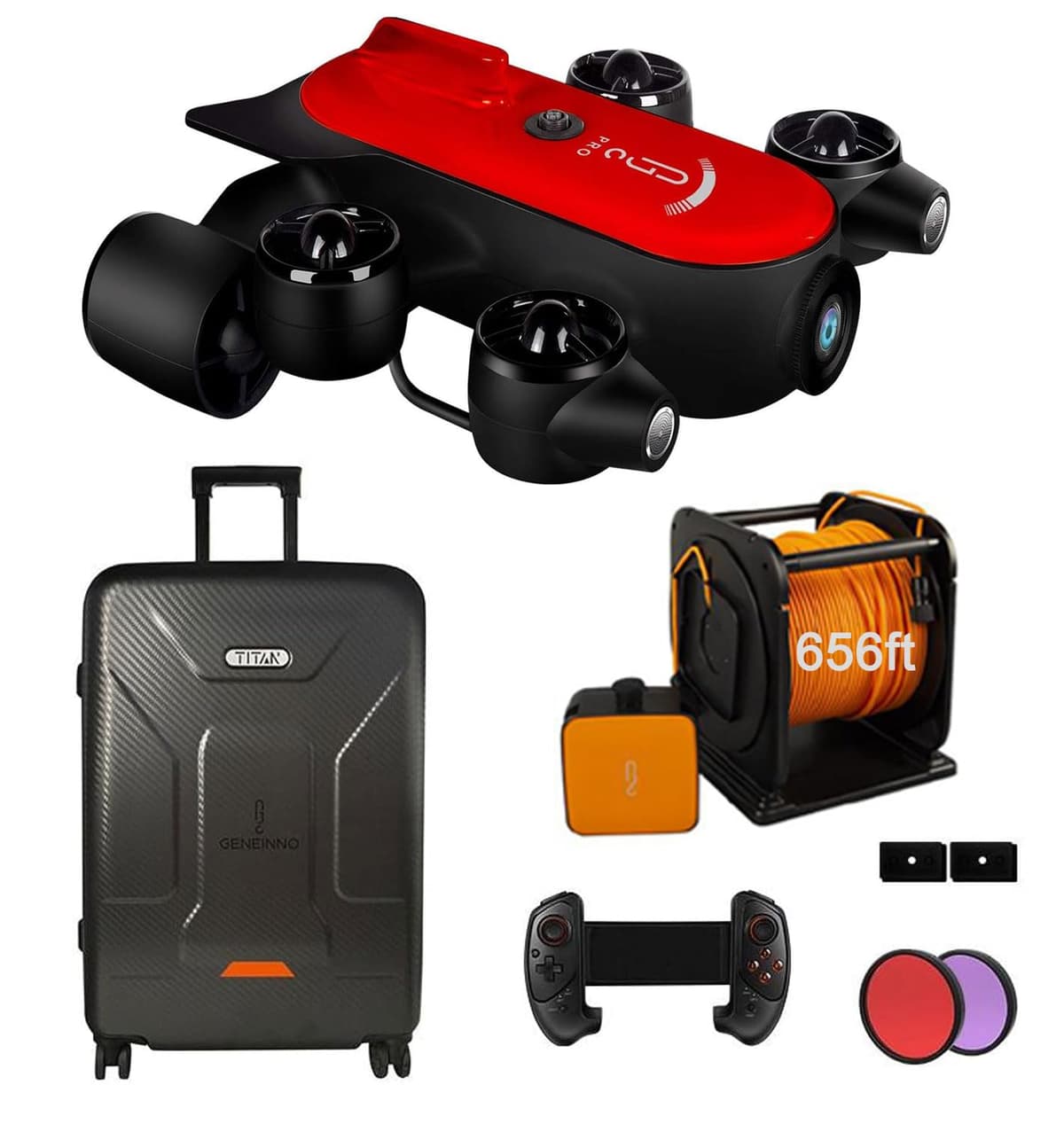 G GENEINNO Titan T1 Pro 200m - Drone Submarino Profesional ROV AUV con Cámara 4K UHD, Control Remoto, Detección Submarina para Visualización, Grabación, Pesca y Rescate Geneinno T1 150m Unerwater Drone