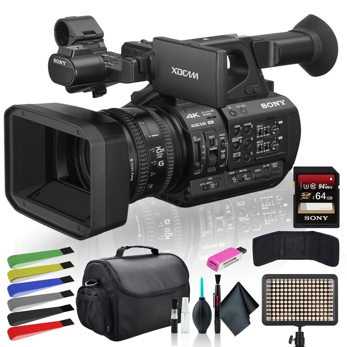 Sony XDCAM PXW-Z190V Videocámara 4K con Estuche Acolchado, Luz LED, Tarjeta de Memoria 64GB y Más Bundle Base