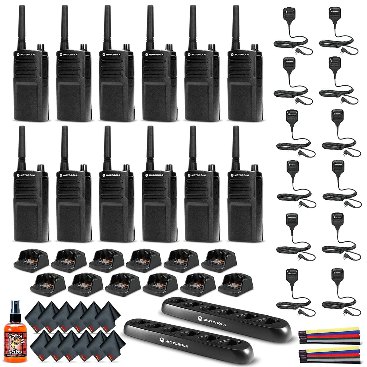 Motorola RMU2040 Radio de Dos Vías On-Site 12 Unidades + 2 Cargadores de 6 Posiciones + 12 Micrófonos Remotos HKLN4606 + Limpiador de Micrófono + 2 Correas - Paquete 12 con Micrófonos Bundle