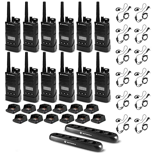 Motorola Solutions RMU2080D Radio de Dos Vías con Pantalla para Negocios, UHF, 8 Canales - Paquete de 12 con 2 Cargadores, 12 Auriculares, Micrófonos y Accesorios