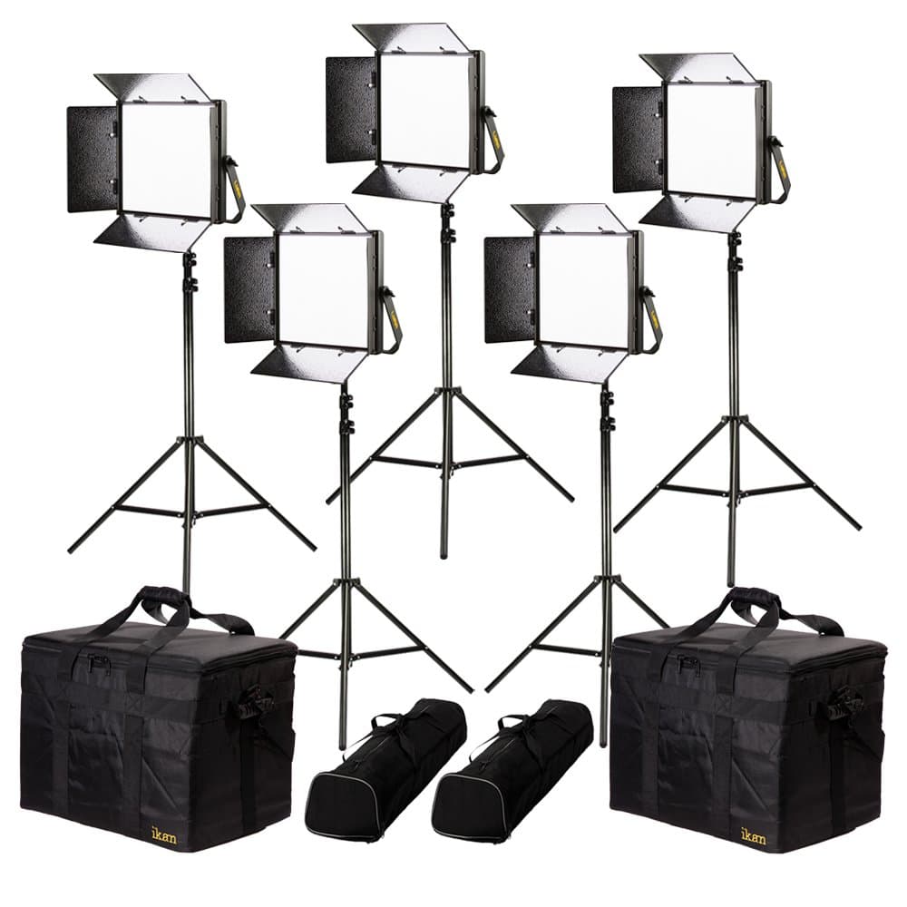 Ikan Lyra LB10-5PT-KIT Kit de Iluminación LED Bi-Color 3200K-5600K Soft Panel 1x1 para Estudio y Campo, 5 Paneles, con Puertas de Aleta, Trípodes y Estuche, Ajuste Bi-Color, Color Negro