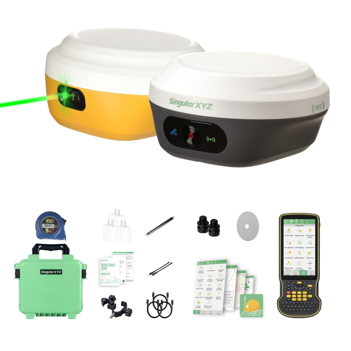 SingularXYZ L1-Laser L1001 GNSS RTK con IMU Rover & Base, GPS RTK con láser integrado, receptor GNSS colector portátil con software, precisión 1 cm | UHF 15 km | doble inclinación 60° para topografía