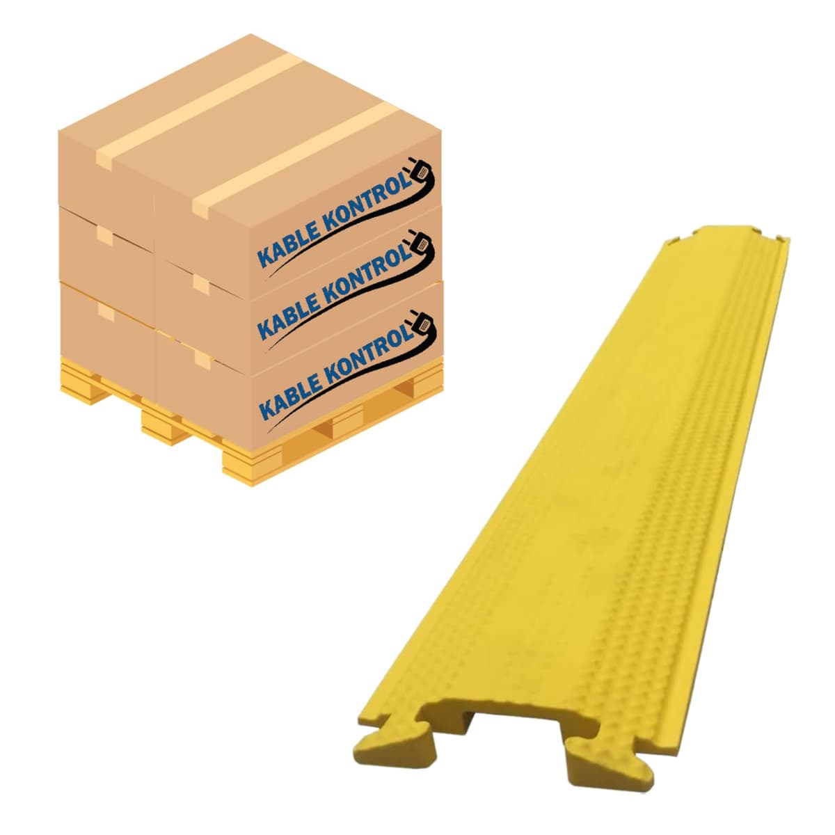 Kable Kontrol Drop Over Floor Cord Cover - Protector de Cable o Cableado de 1 Canal, 60” de Largo - Paquete a Granel de 140 Piezas - Rampa de Goma para Uso Interior y Exterior - Amarillo FCC999-60-YELLOW-140