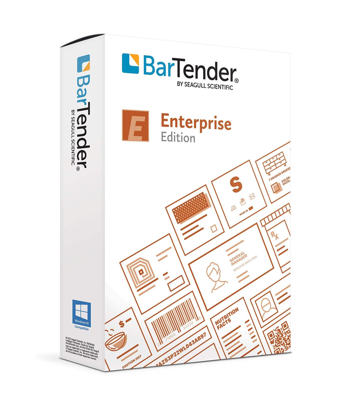 SEAGULL SCIENTIFIC BarTender 2021 Enterprise - Licencia de Aplicación + 10 Licencias de Impresora + 1 Año de Mantenimiento y Soporte Estándar BTE-10