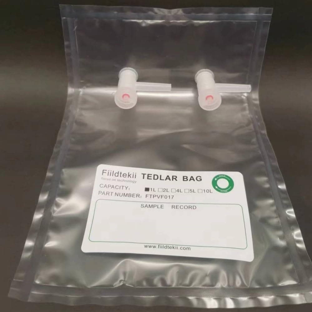 Fiildtekii FTPVF6210L100 bolsa de muestra Tedlar 10L, 100 piezas, análisis de aire y gas, película PVF, paquete a granel, válvulas dobles de polipropileno