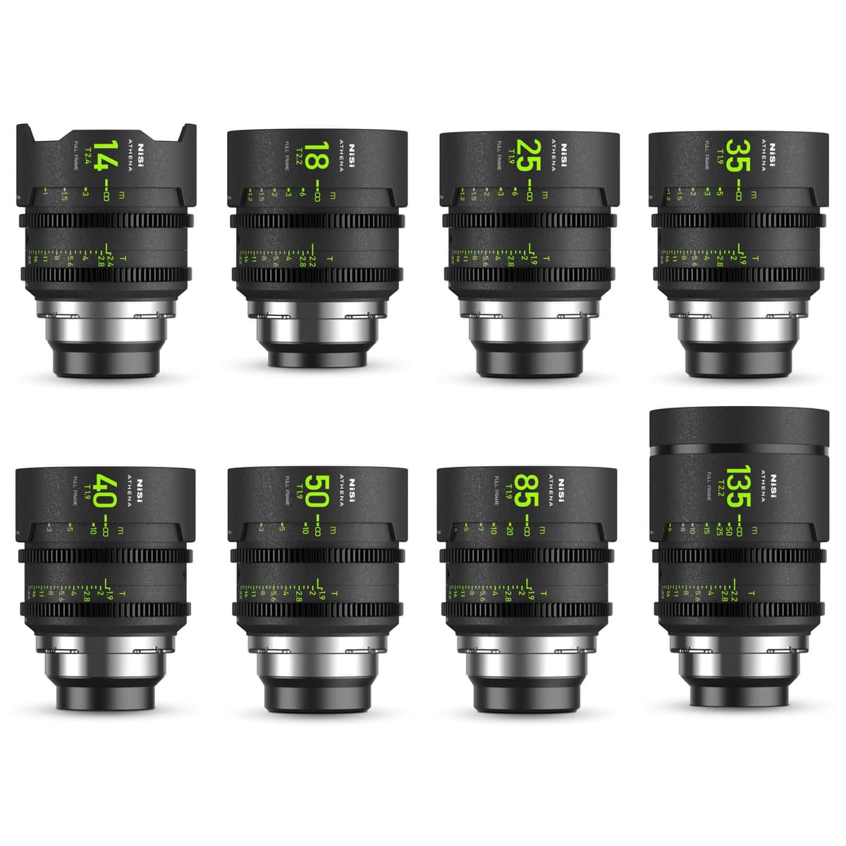 NiSi Athena Prime Master Kit PL Mount Athena-PL-Master - Kit 8 Lentes Cine Full Frame Gran Angular (14mm T2.4, 18mm T2.2, 25mm T1.9, 35mm T1.9, 40mm T1.9, 50mm T1.9, 85mm T1.9, 135mm T2.2) con Estuche Rígido