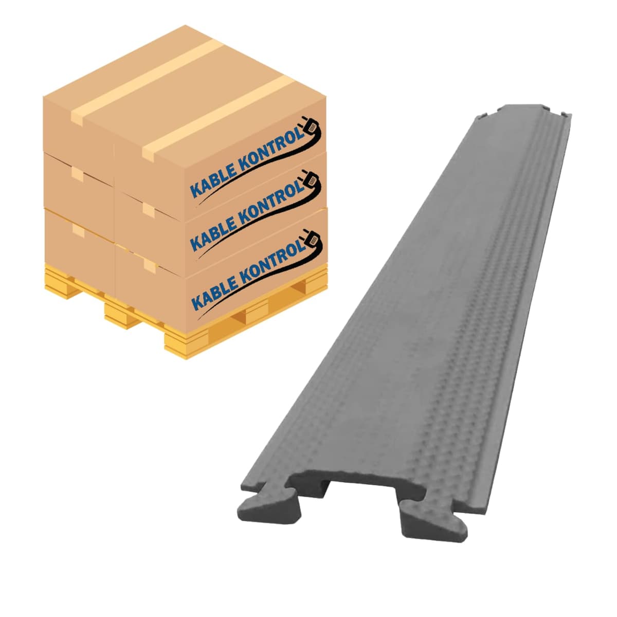 Kable Kontrol Drop Over FCC999-60-GRAY-270 - Cubierta para Cables de Piso 60” 1 Canal - Protector de Cables/Alambres - Pack por 270 - Rampa de Goma Interior/Exterior - Gris