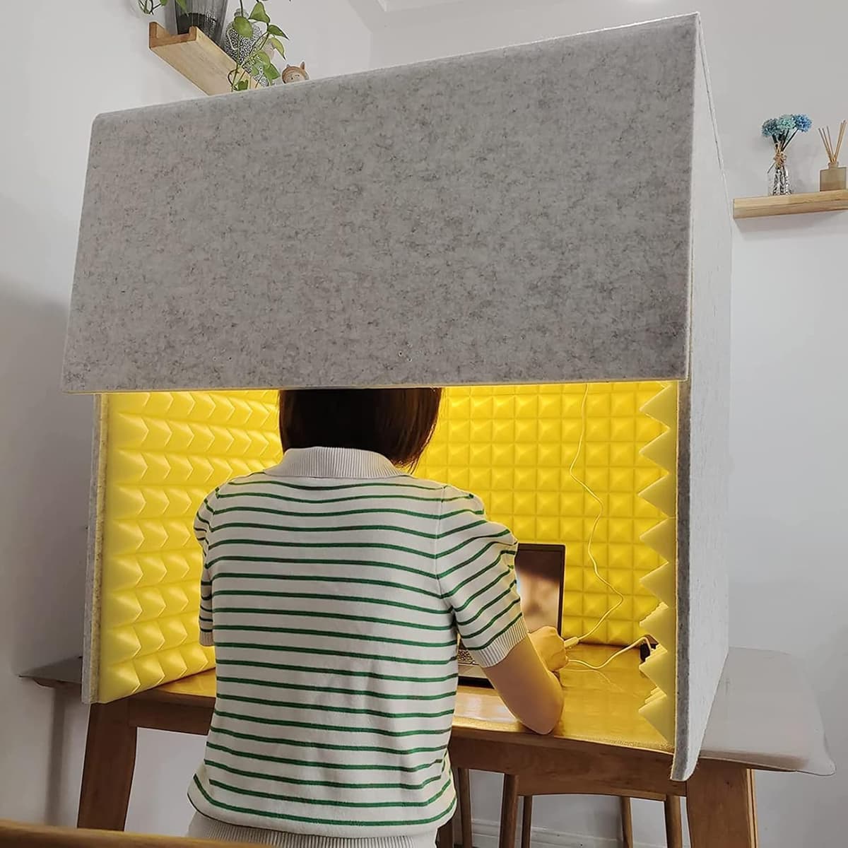 Vonztoon - Cabina acústica simple para 1 persona, paneles insonorizantes, pared y mesa, escudo para micrófono, materiales de insonorización, laboratorio acústico, panel de escritorio