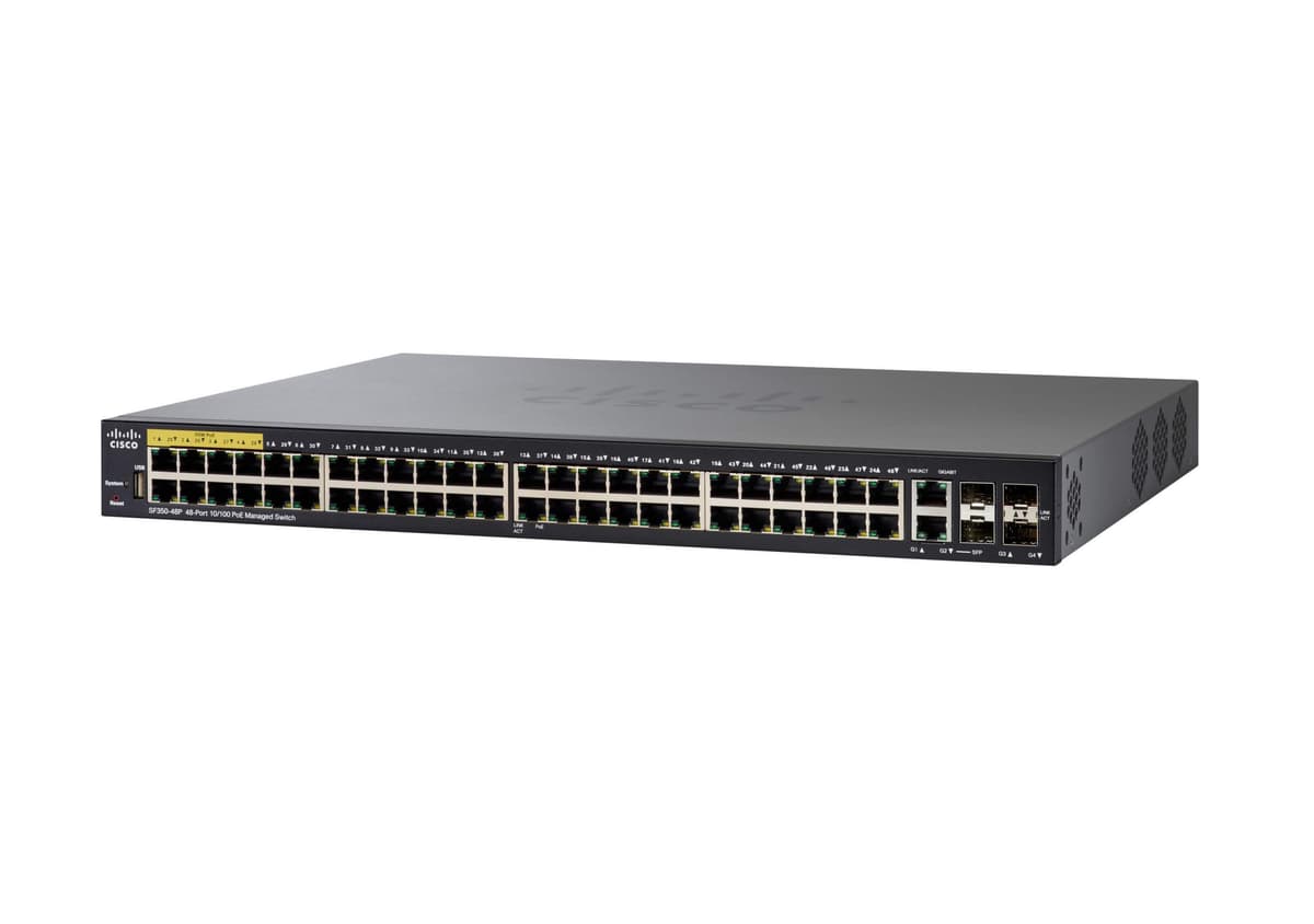 Cisco SF350-48P-K9-EU Switch Gestionado 48 Puertos 10/100 PoE | Serie 350 | Ethernet | PoE/PoE+ | Administrable | Montaje en Rack