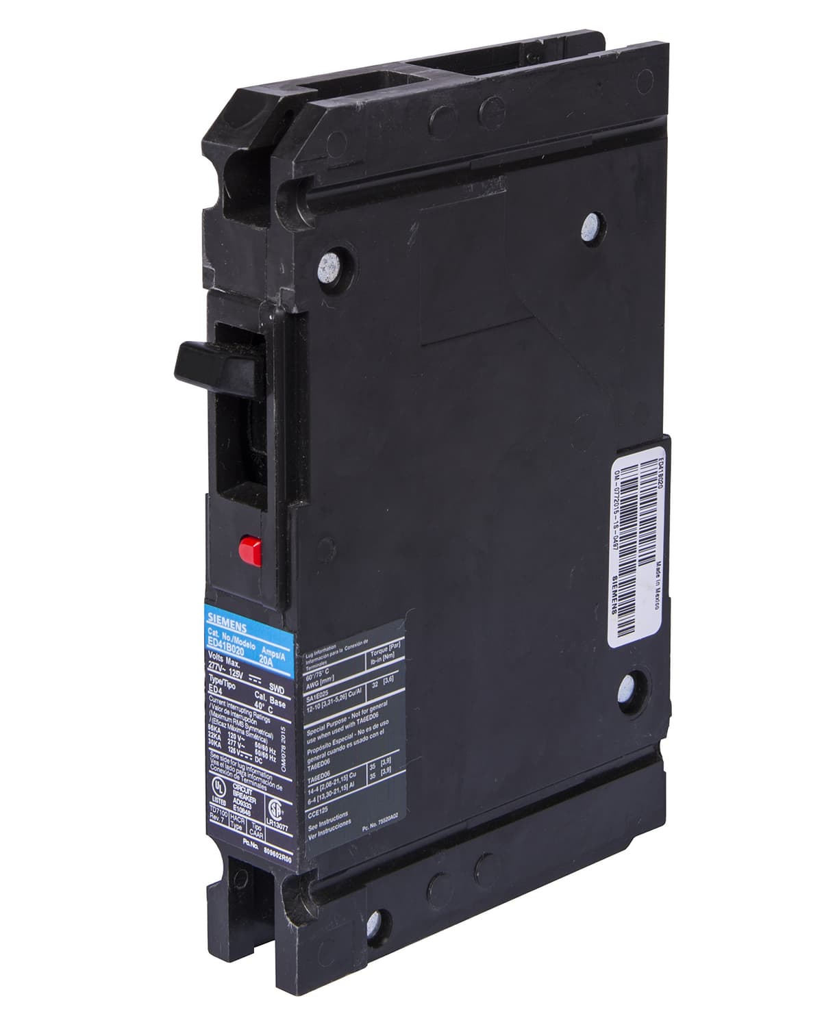 SIEMENS ED21B015 Interruptor Automático Tipo ED2, 15A, 1 Polo, Disyuntor, Breaker, Termomagnético, Protección de Circuito