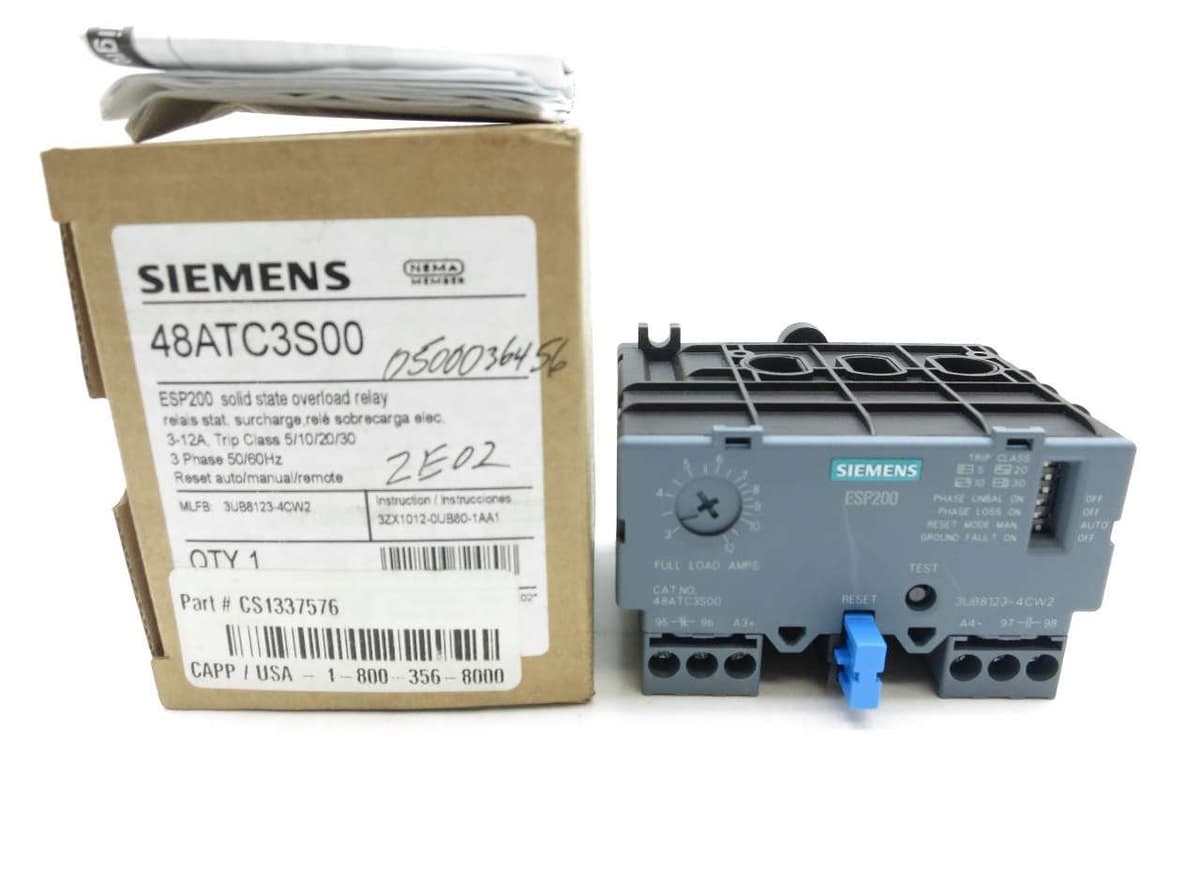 SIEMENS ESP200 48ATC3S00 - Relé de Sobrecarga de Estado Sólido 3-12A, AMP, Nuevo, D556423 D556423-48ATC3S00