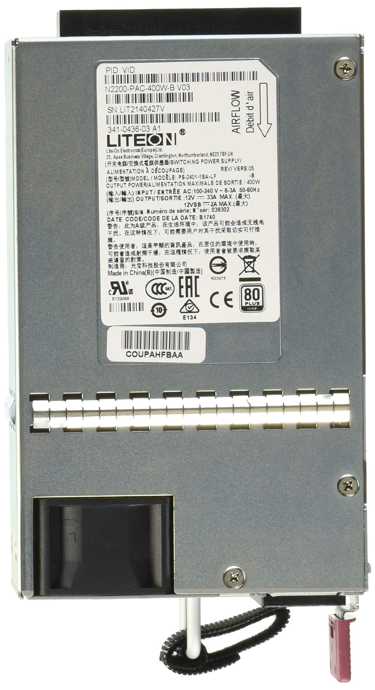 Cisco Nexus N2200-PAC-400W-B= Fuente de Poder 400W Hot-Swap Redundante para Switch Nexus 2200 AC Pluggable
