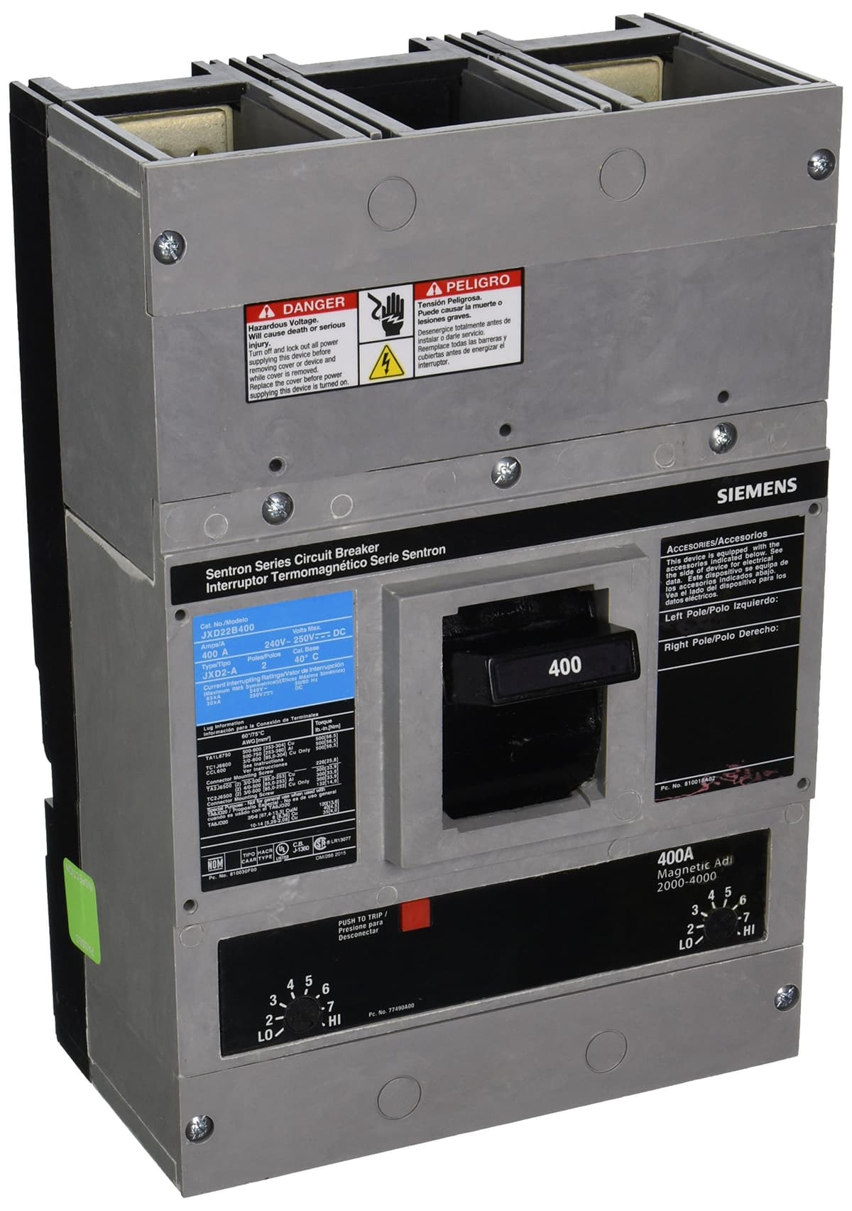 Siemens HI JXD22B400 Interruptor Automático Tipo JXD-2A 400A 3 Polos Termomagnético Industrial Protección de Circuitos