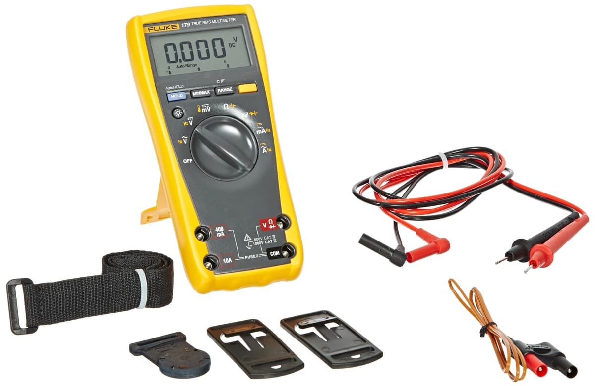 Fluke 179/TPAK Multímetro Digital True RMS con Kit Colgante TPAK, 50 MΩ, 1000V AC/DC, 10A AC/DC, continuidad, diodo, precisión profesional