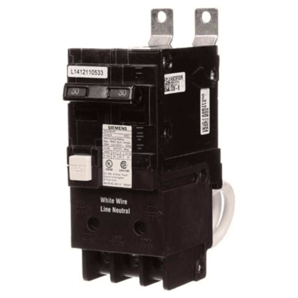 Siemens BF230AH Disyuntor BLHF GFCI 5mA 2P 240V 30A 22kA, Negro