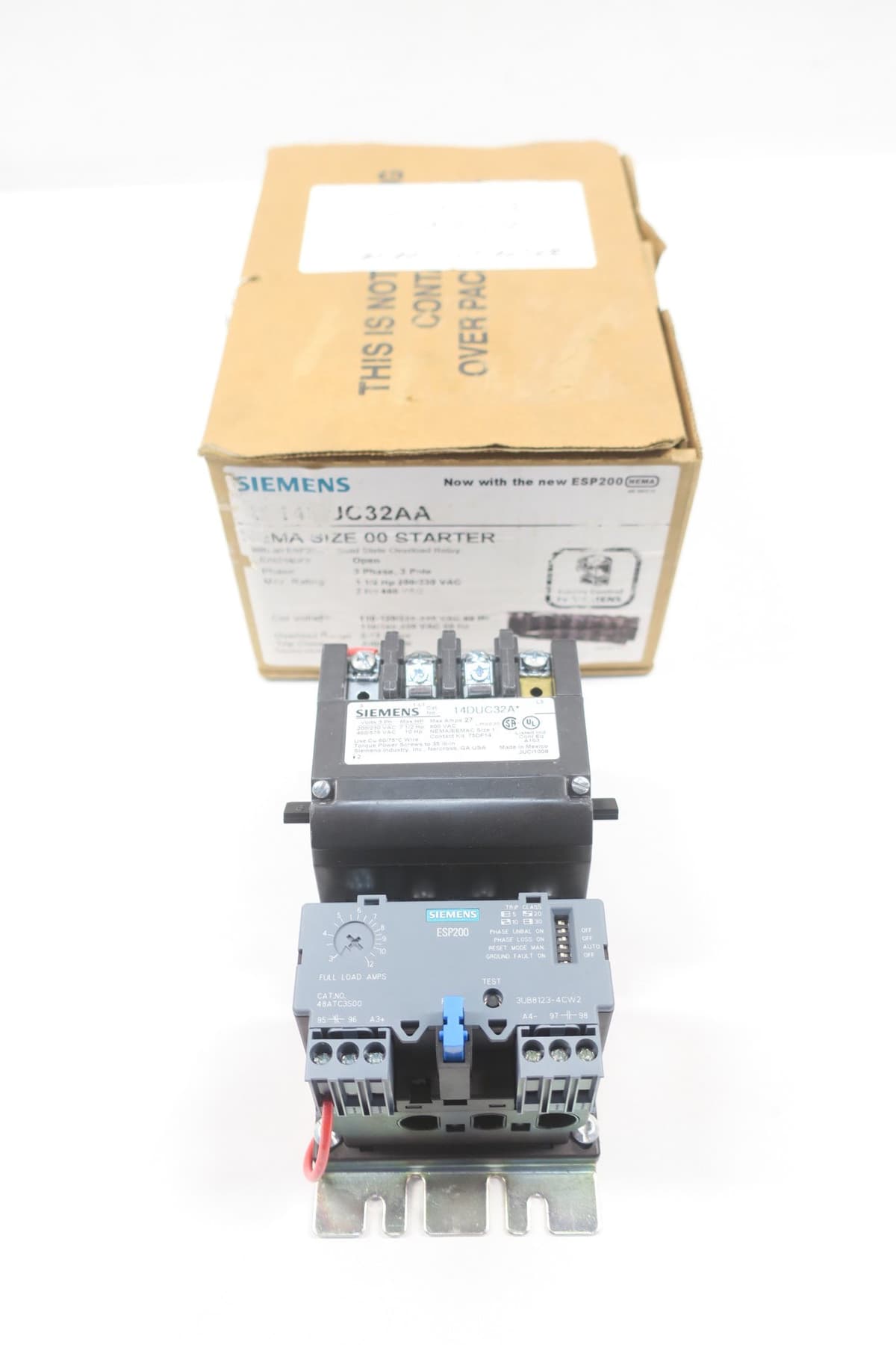 SIEMENS 14DUC32AA Arrancador de Motor Tamaño 1 27A 10HP 110-120V AC D591403 D591403-14DUC32AA