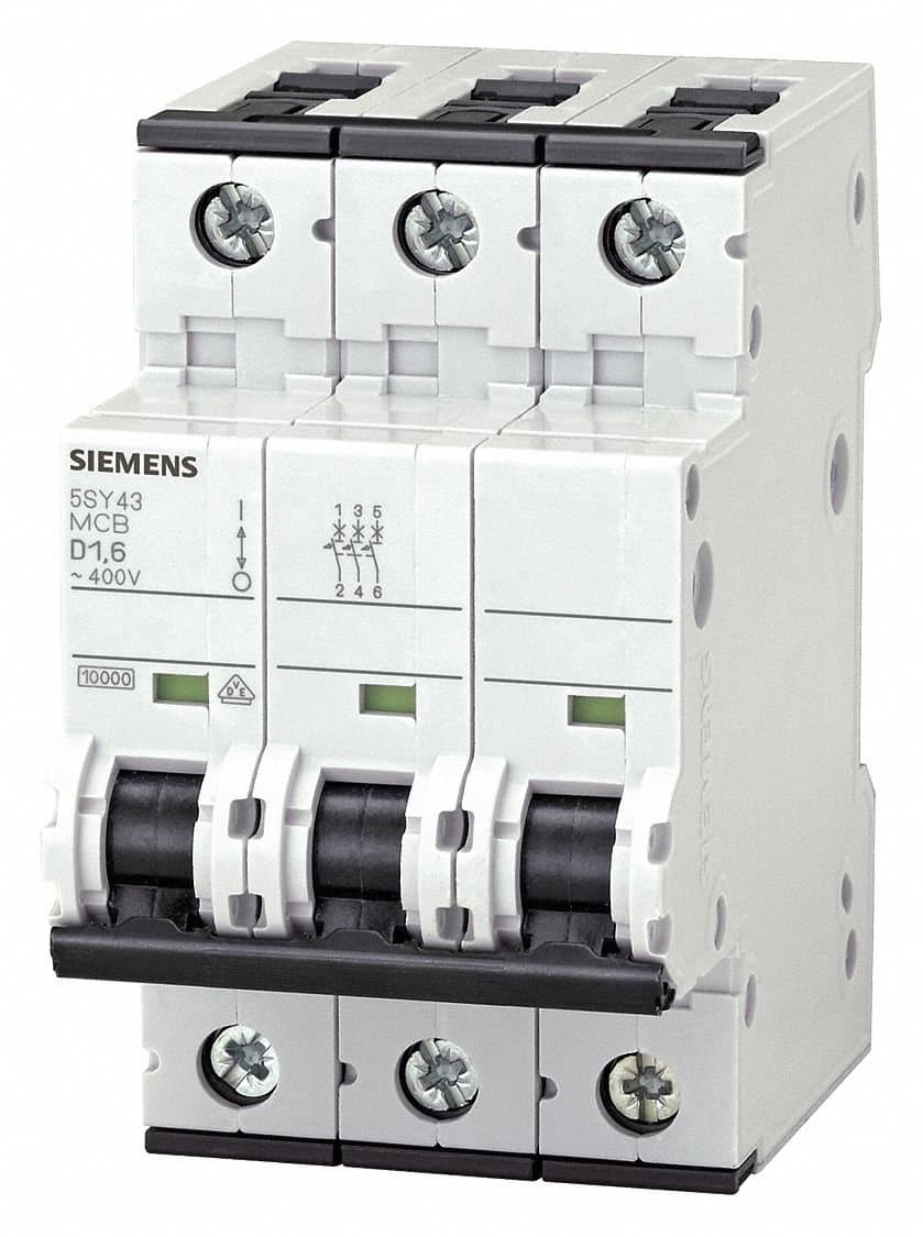 SIEMENS 5SY43638 Protector Suplementario UL 1077, Interruptor 3 Polos, 63A, Curva D, Montaje en Riel DIN