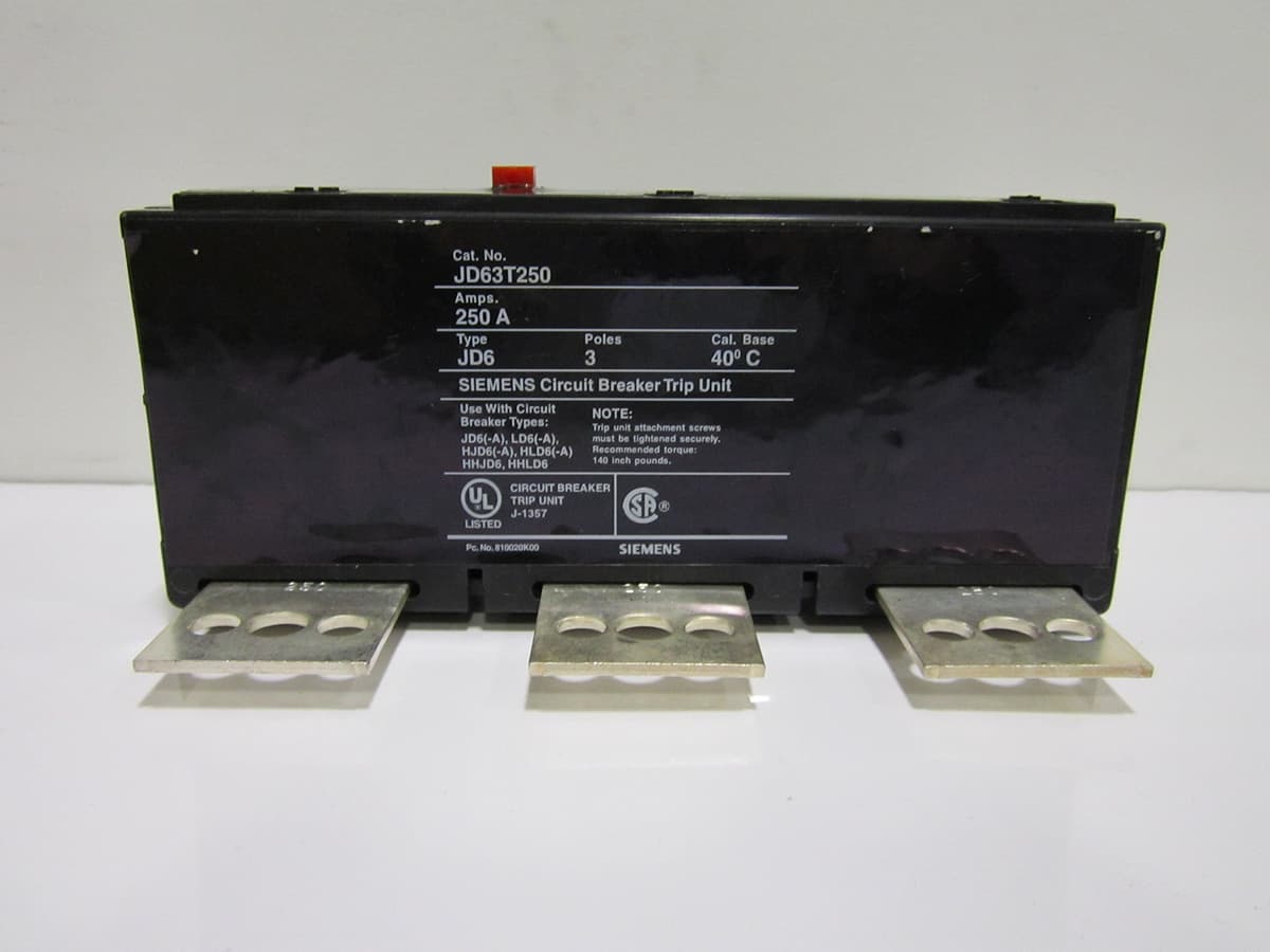 Siemens JD63T250 Unidad de disparo termomagnética 250A 3 polos para interruptor JD6 de marco 600V industriales y comerciales