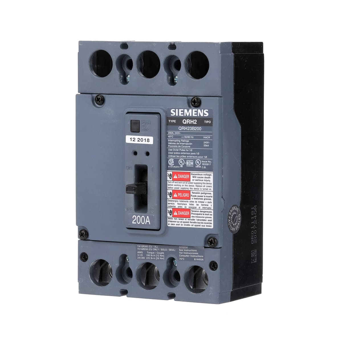 SIEMENS QR US2:QRH23B200 Interruptor automático 3 polos 200A 25kA Tipo QR Circuit Breaker