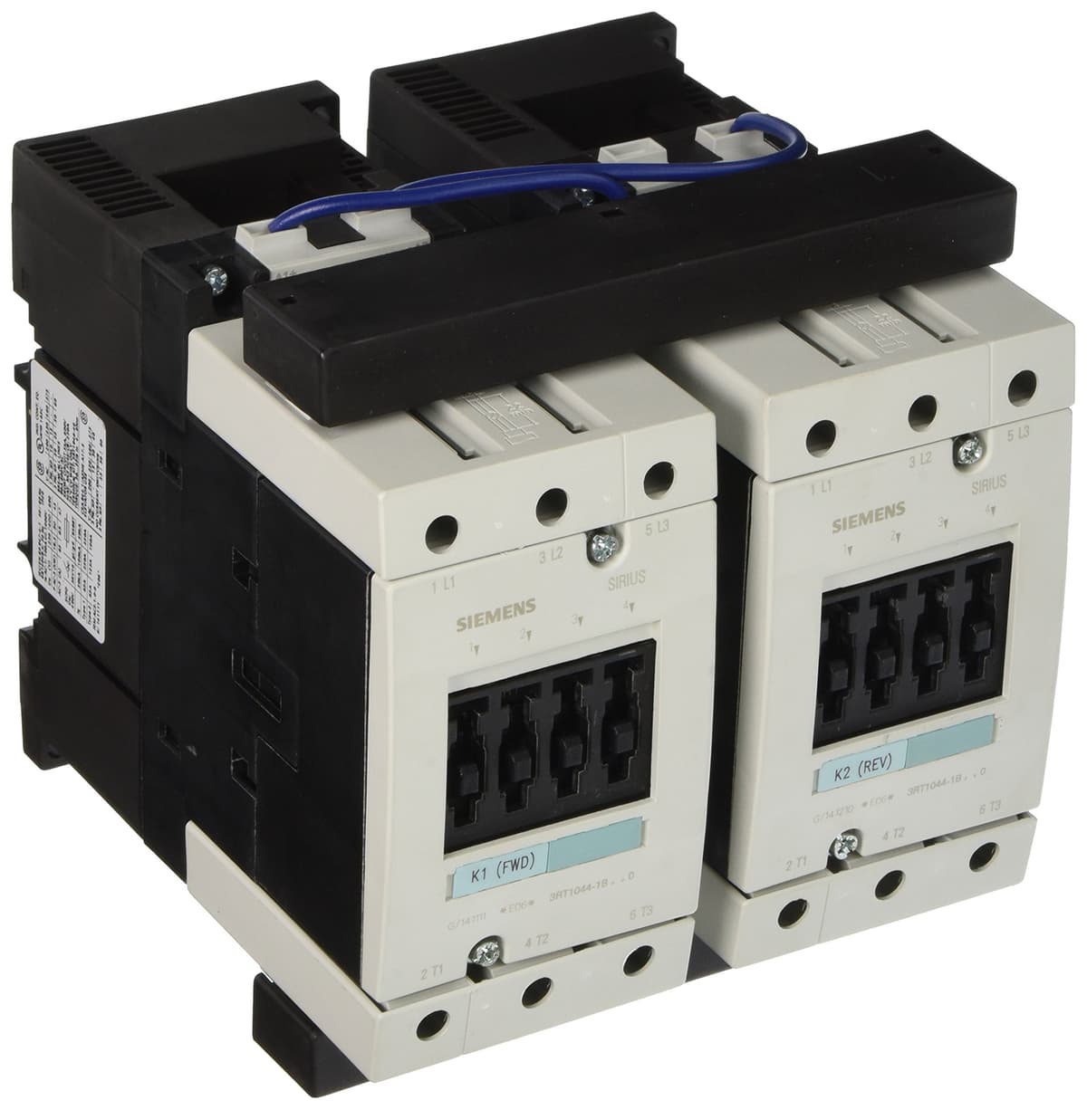 SIEMENS 3RA13 44-8XB30-1BB4 Contactor de Motor Ensamblado, Cableado y Probado, Operación DC, Tamaño S3, 65A Máx. Corriente Inductiva, Tensión de Control 24VDC