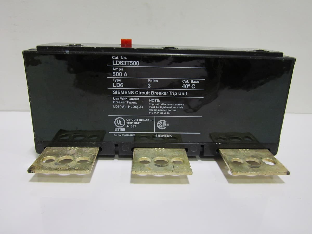 Siemens ITE LD63T500 - Interruptor Termomagnético 3 polos 500A RE-Certified Plus, repuesto industrial, código de parte LD63T500