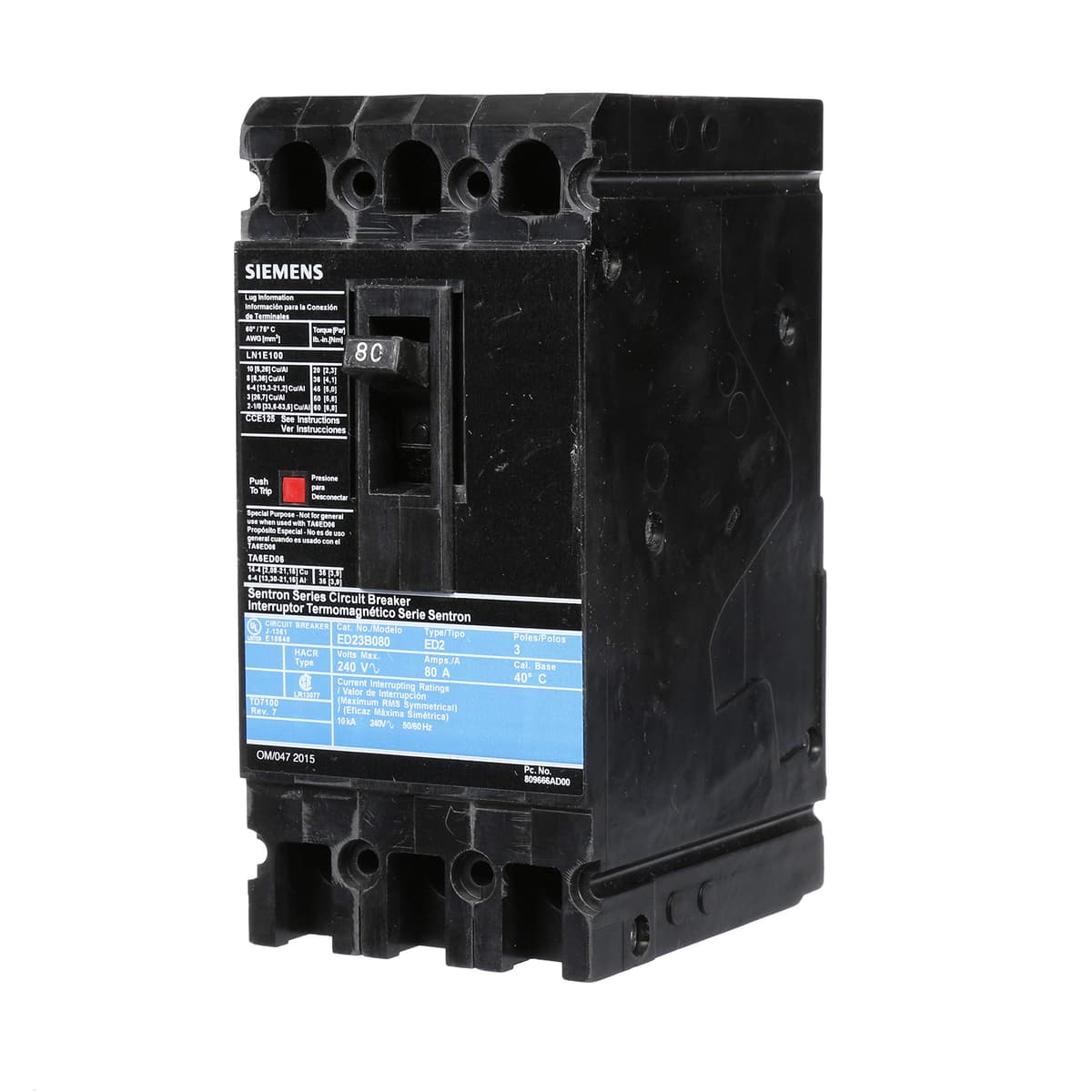 Siemens HI ED23B080 Interruptor Automático Tipo ED2, 80A, 3 Polos, Disyuntor Termomagnético, Breaker Industrial