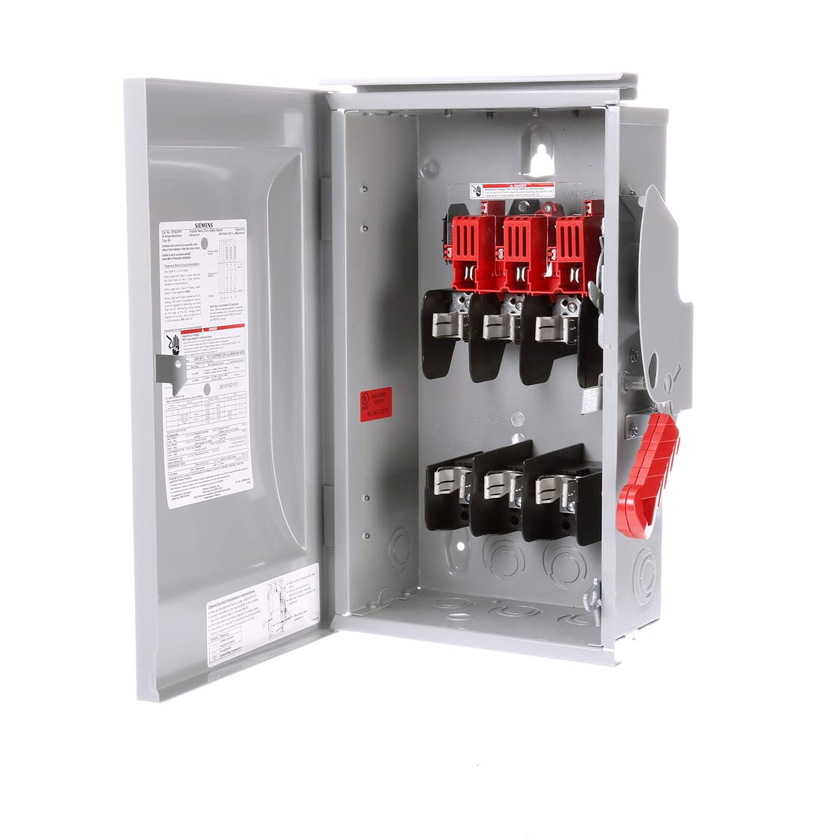SIEMENS HI US2:HF362RPV Interruptor Seccionador Tipo 3R 60A 3 Polos 600V DC PV 3 Hilos con Fusibles Uso Rudo Heavy Duty