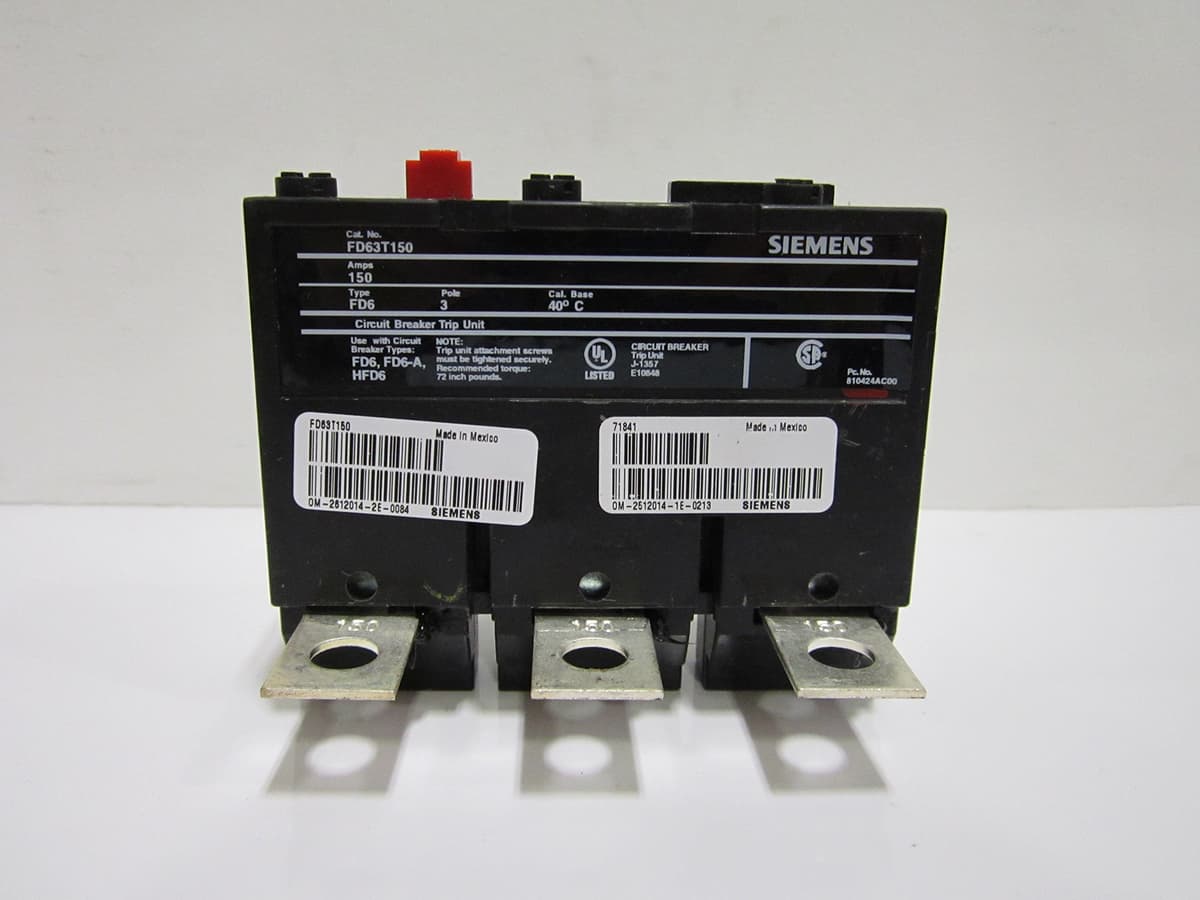 SIEMENS FD63T150 Interruptor Termomagnético 150A 600V 3 Polos Usado ITE Siemens FD63T150 FD Modatech