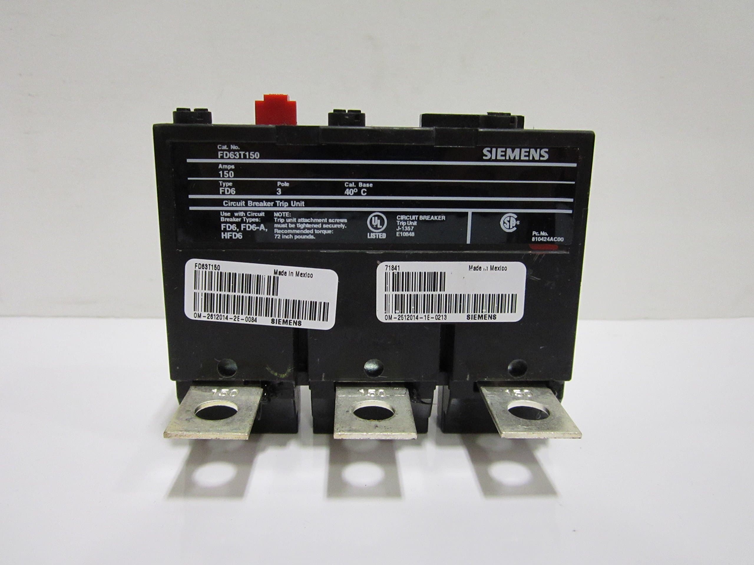 SIEMENS FD63T150 Interruptor Termomagnético 150A 600V 3 Polos Usado ITE Siemens FD63T150 FD Modatech