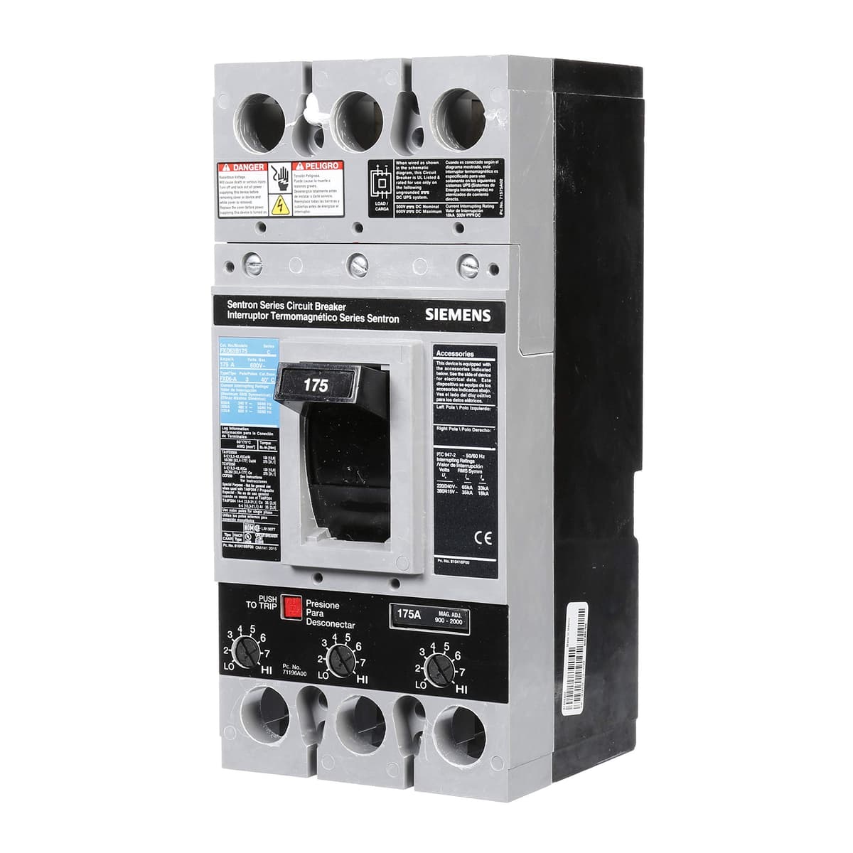 Siemens FXD6 FXD63B175 Interruptor Automático Tipo FXD6-A 175A 3 Polos Termomagnético Industrial】