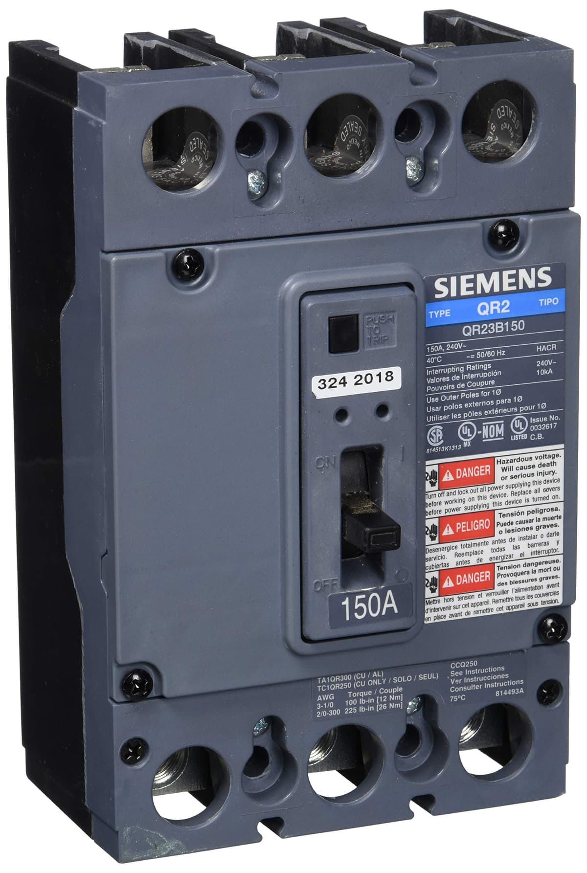 SIEMENS US2:QR23B150W Disyuntor tipo QR 3 polos 150A Pack a granel | Interruptor automático termomagnético industrial