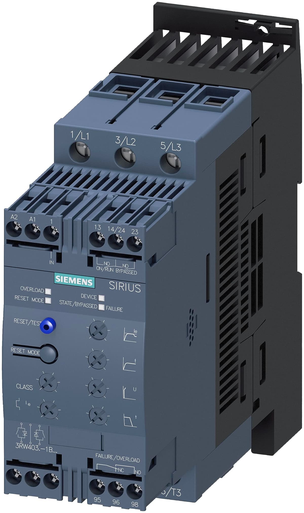 Siemens SIRIUS 3RW4037-1BB14 - Arrancador suave, 63A, 30kW/400V, 40°C, alimentación AC 200-480V y AC/DC 110-230V, terminales de tornillo, tamaño S2